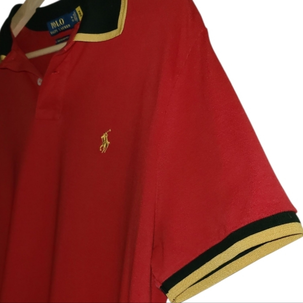 Polo By Ralph Lauren Short Sleeve Polo Shirt Red Yellow Embroidered Sleeve Logo - Picture 7 of 17